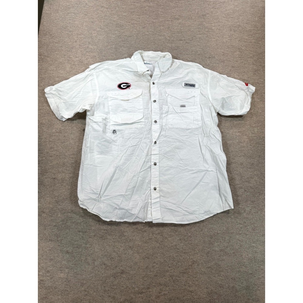 Columbia PFG Shirt Mens Large White Georgia Bulldogs Logo Short Sleeve Fishing